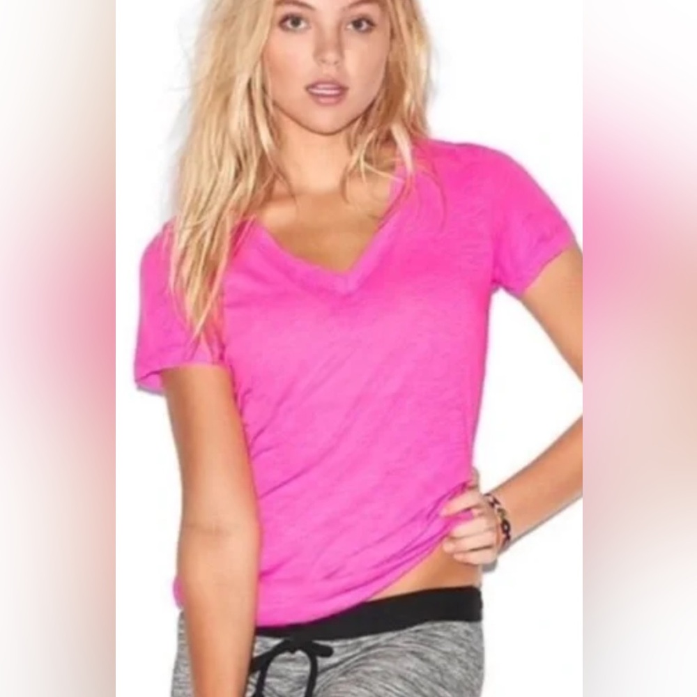 PINK Victoria's Secret Y2K Hot Pink Oversized V-Neck Tee Size XS